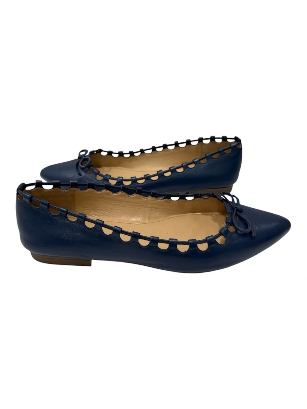 Talbots Navy Pointed Toe Flats with Loop Trim and Bow